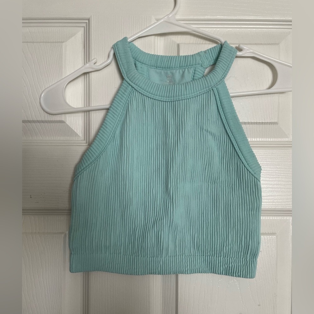 Aerie Ribbed Halter Crop Top - Light Blue Size Medium